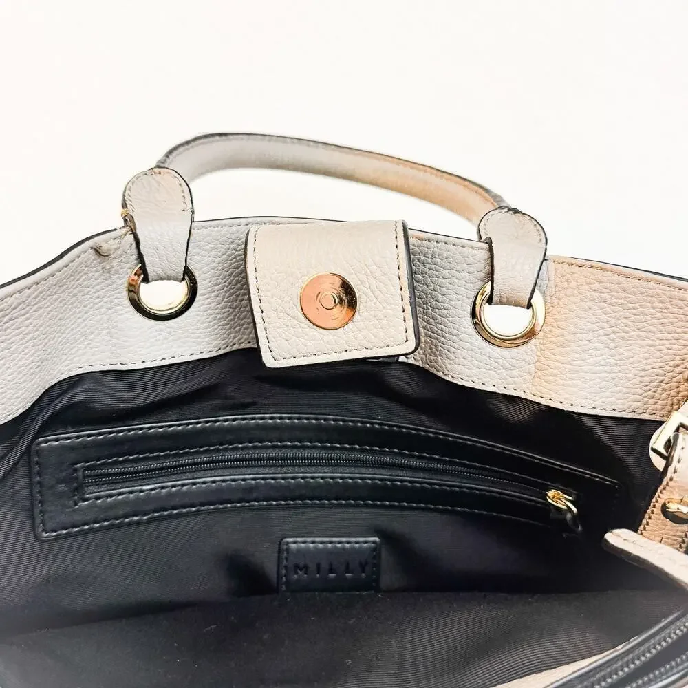 Milly Gray Crossbody Leather Tote Handbag Gray Tassel Front Pocket Details
